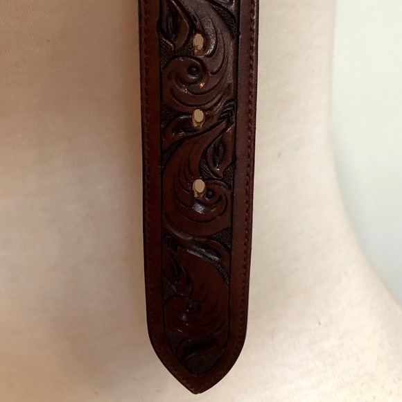 Brown Vintage Tooled/Braided Mexican Leather Belt - Picture 8 of 13